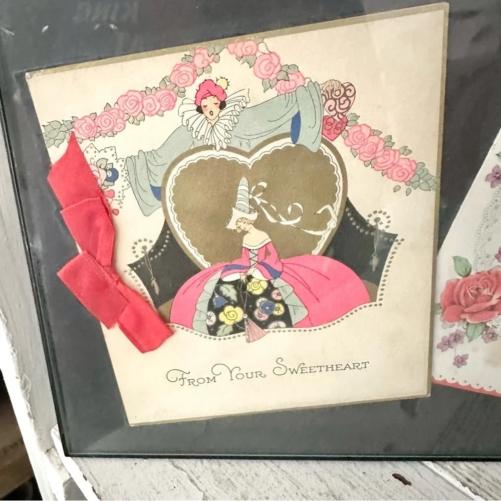 3/$22🩶 Vintage Valentines Day Cards 1944 Framed Romantic History Wall Art